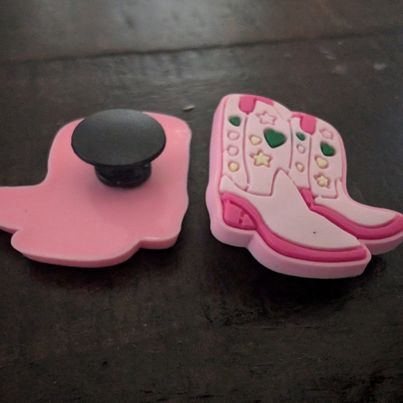 🛍️4 For $15🛍️Jibbitz Crocs Charms Pink and White Kids Cowboy Boot Accessories - Picture 3 of 6